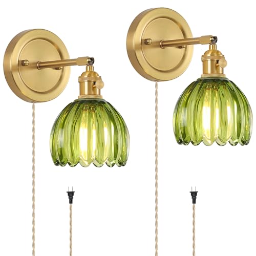 Vintage Wall Sconces Set of 2 Green Living Room - color: Green