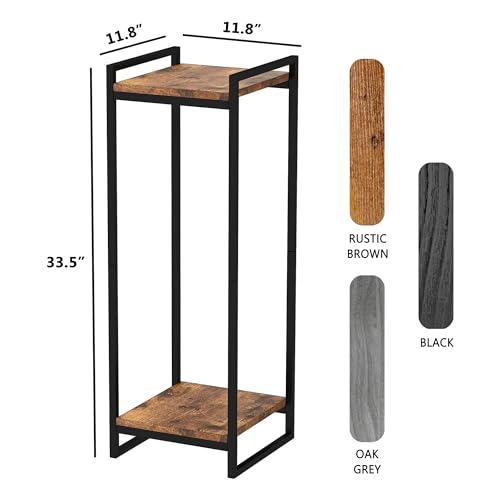 34" Tall Indoor Plant Stand, 2-Tier Flower Pot Rack, Rustic Brown