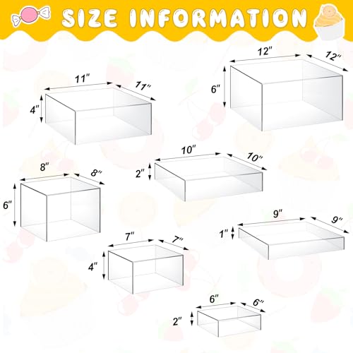 Leinuosen 7 Pcs Large Acrylic Buffet Risers, 6-12" Square, Clear - color: Clear, size: 6" to 12", style: Square