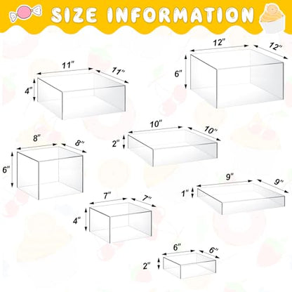 Leinuosen 7 Pcs Large Acrylic Buffet Risers, 6-12" Square, Clear - color: Clear, size: 6" to 12", style: Square
