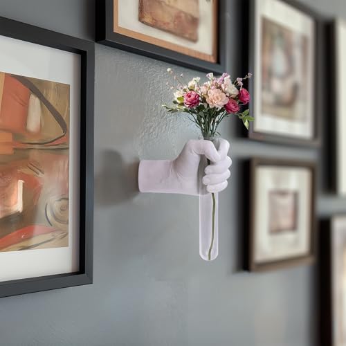 Creative Wall Hanging Sculpture, Funky White Hand Vases Home Decor, Artistic Hanging Hand Sculptures with Test Tube Vases, Unique Wall Art Statue - color: White