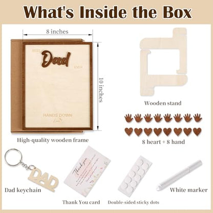10" Best Dad Ever Hands Down DIY Frame Hand Print Kits with Acrylic Paint, Personalized Father Day Craft for Dad from Kids, Family Handprint Keepsake for Daddy, Papa from Son Daughter - color: Brown Set