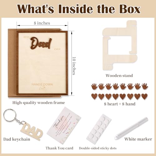 10" Best Dad Ever Hands Down DIY Frame Hand Print Kits with Acrylic Paint, Personalized Father Day Craft for Dad from Kids, Family Handprint Keepsake for Daddy, Papa from Son Daughter - color: Brown Set