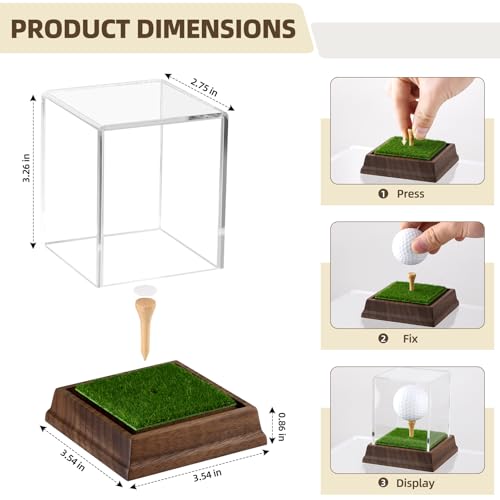 Golf Ball Display Case Hole in One Golf Ball Display Case Holder Wanult Wood Base Acrylic Golf Ball Holder Stand Lifelike Turf Wood Tee Memorabilia Showcase Square Cube Box Stand Golf Gifts Decor