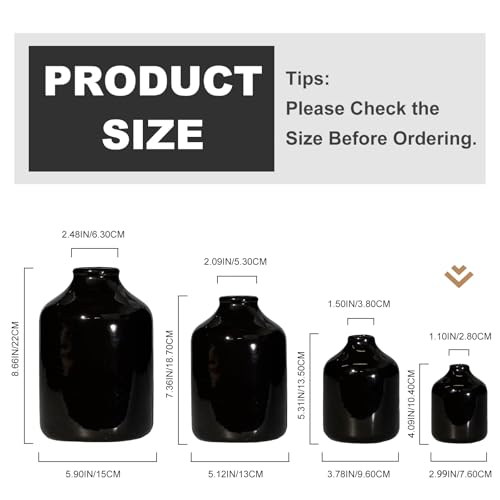 Sunddo Small Black Ceramic Flower Vase, 4 Inch - color: Black, size: 4 inch