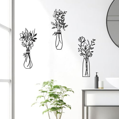 Zzbakress 3 Pieces Metal Flowers Wall Art for Bathroom (Black) - color: Black
