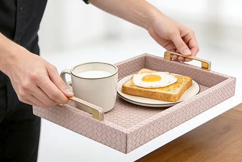 Faux Leather Serving Tray, Cinnamon Pink, 16" x 12" - color: Cinnamon Pink