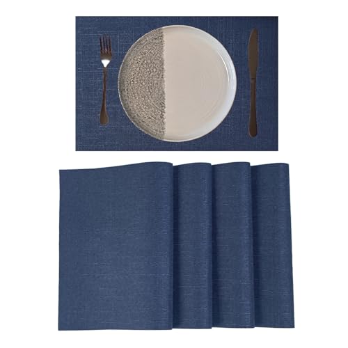 Placemats Set of 4 for Dining Table,Woven Cloth Washable placemats, Table Mats for Dining Table 12"x18"（Navy - color: Navy Plain, size: 4 pcs