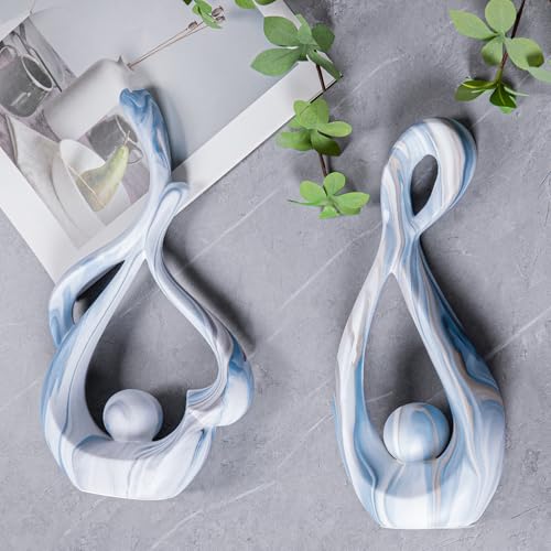 Blue Marble Abstract Sculptures Set of 2, Coffee Table Centerpiece - color: Blue Marble Set 9697&11473