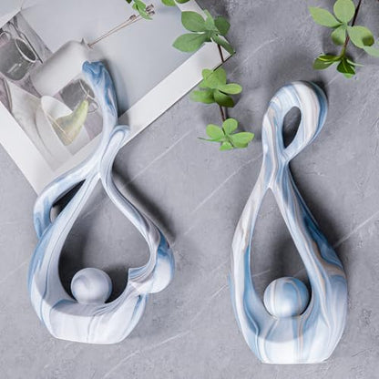 Blue Marble Abstract Sculptures Set of 2, Coffee Table Centerpiece - color: Blue Marble Set 9697&11473