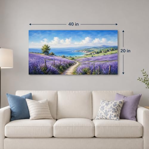 Enartly Purple Lavender Field Canvas Wall Art for Living Room 40" x20 - color: Purple Lavender, size: 40"L x 20"W