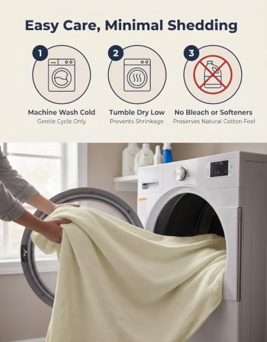 LANE LINEN 100% Cotton Blanket Queen, Textured Herringbone Weave - color: 05: Sand, size: Queen