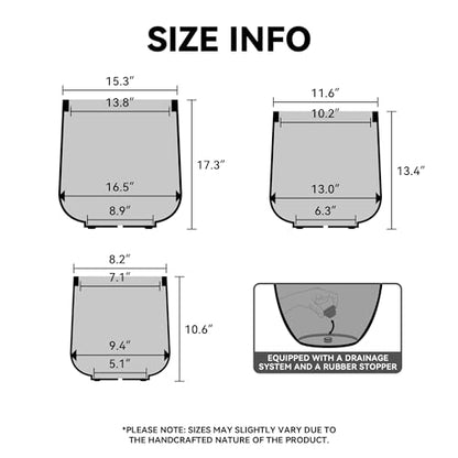 Kante Set of 3 CON Gray Concrete Curved Planters 16.5" 13" 9.4" Dia - color: Light Gray, size: Set of 3: 15.3" + 11.6" + 8.2" D