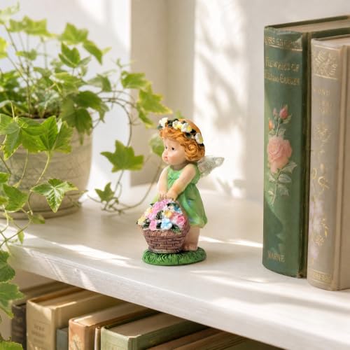 XJar Garden Fairy Figurine, Hand Painted Resin Yard Decor Statue - color: Flower Fairy Gardener-green