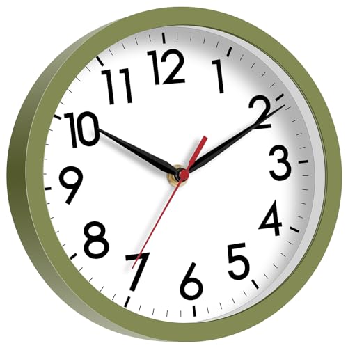 AKCISOT 8 Inch Wall Clock, Silent Battery Operated Analog Clock, Green - color: E_olive Green, size: 8 Inch