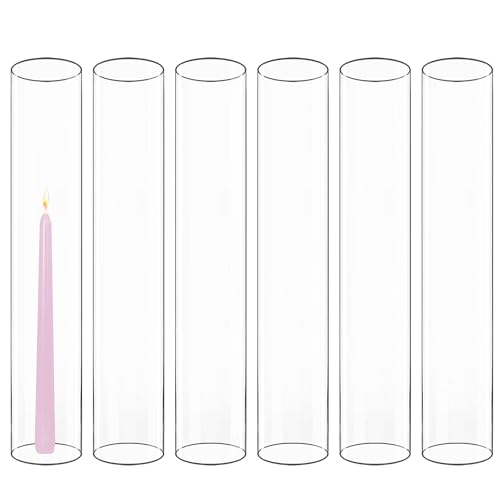 CYS EXCEL 6 PCS (H:16" D:3") Open Ended Clear Glass Hurricane Candleholder Tube Lamp Shade Open Flame Candlestick Holder Chimney Tube Cover Bottomless Cylinder - size: 3" wide x 16" tall