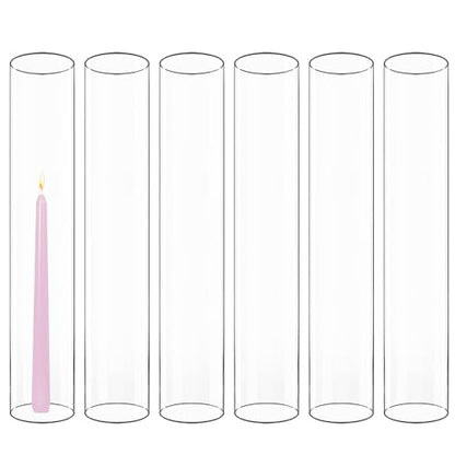 CYS EXCEL 6 PCS (H:16" D:3") Open Ended Clear Glass Hurricane Candleholder Tube Lamp Shade Open Flame Candlestick Holder Chimney Tube Cover Bottomless Cylinder - size: 3" wide x 16" tall