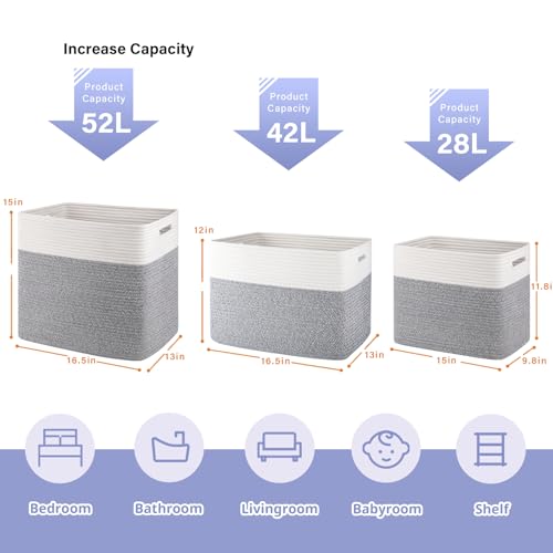 OIAHOMY 2 PACK Tall Storage baskets 42L Blanket Basket Living Room Grey - color: Grey, size: 16.5" x 13" x 12"