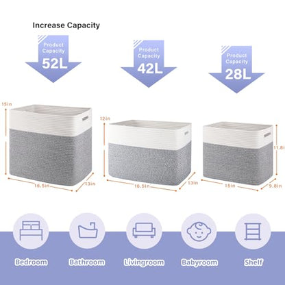 OIAHOMY 2 PACK Tall Storage baskets 55L Blanket Basket Living Room Grey - color: Grey, size: 16.5" x 13" x 15"