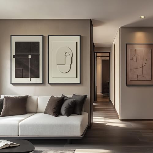 3D Large Framed Brown Abstract Wall Art for Living Room, 3Piece 24x36 In - color: Black White Brown, size: 24"w X 36"h X 3pcs