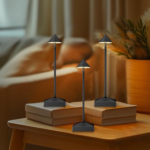 3 Pack Small Black Rechargeable Cordless Table Lamps Dimmable - color: Black-A