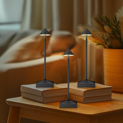 3 Pack Small Black Rechargeable Cordless Table Lamps Dimmable - color: Black-A