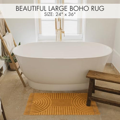 KIBAGA Beautiful Boho Rug with Tassels for Bathroom - Soft 2x3 ft Cotton - color: Mustard, size: 2' x 3' (Rectangular)