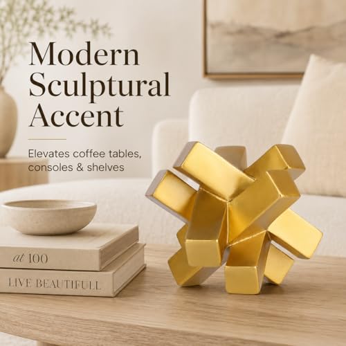 XMGZQ Gold Knot Statue for Coffee Table Decor,Modern Minimalist Geometric Knot Sculpture and Figurines,Abstract Art Line Decorative Ornaments Knick Knacks for Shelves,Bookcase,Console,Tabletop,Entry - color: Gold