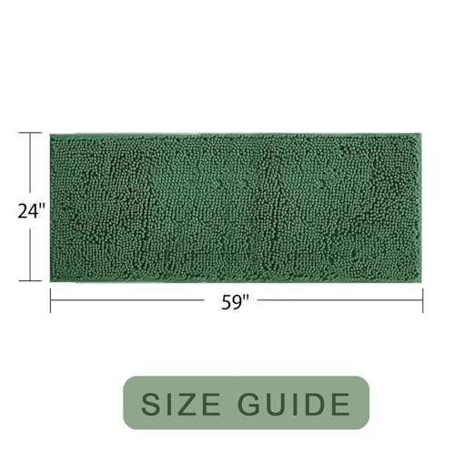 Chenille Bath Rug Runner, Ultra Soft Absorbent Bathroom Mat, Non-Slip PVC Backing, Machine Washable, 59x24, Dark Green - color: Dark Green, size: 2' x 4'11" (59"x24")