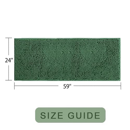 Chenille Bath Rug Runner, Ultra Soft Absorbent Bathroom Mat, Non-Slip PVC Backing, Machine Washable, 59x24, Dark Green - color: Dark Green, size: 2' x 4'11" (59"x24")