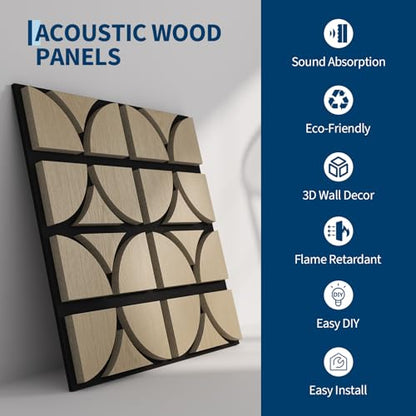 Garvee 3D Acoustic Wood Panels, 12" x 12" Sound Absorbing Wall Panels - color: 24 pcs-Walnut