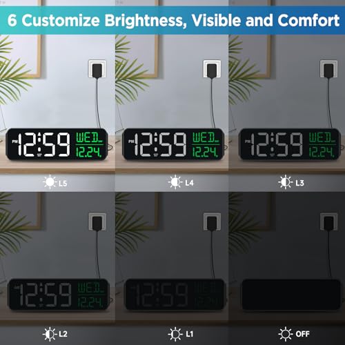 Peakeep Large Display Digital Alarm Clock for Bedroom with Date Day of Week - color: White and Green