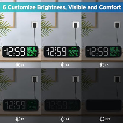 Peakeep Large Display Digital Alarm Clock for Bedroom with Date Day of Week - color: White and Green