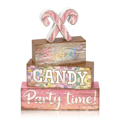 Britimes Tiered Tray Decor Set, 4 Pack, Wooden Table Sign, Christmas Candy - color: Candy