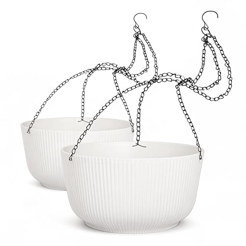Dexceder 8.75 Inch Self Watering Hanging Planter (2 Pack, White) - color: White, size: 8.75 inch