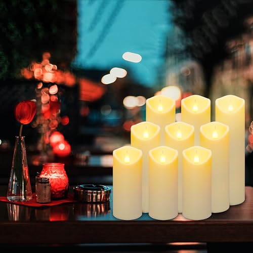 Aignis 9pcs Flameless LED Candles Battery Operated with 10-Key Remote & Timer, Indoor Heat Resistant, 3D Wick with Warm Flickering Glow for Cozy Home/Wedding/Holiday Décor (D 2.2" x H 5"/6"/7") - size: D 2.2" * H 5"/6"/7"
