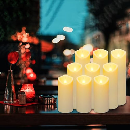 Aignis 9pcs Flameless LED Candles Battery Operated with 10-Key Remote & Timer, Indoor Heat Resistant, 3D Wick with Warm Flickering Glow for Cozy Home/Wedding/Holiday Décor (D 2.2" x H 5"/6"/7") - size: D 2.2" * H 5"/6"/7"