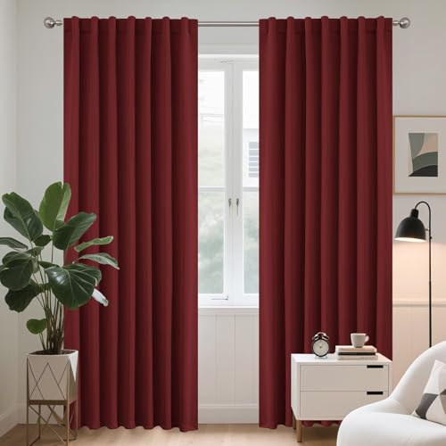 Joydeco Blackout Curtains 108 Inches Long, Thermal Insulated Black Out Curtains 2 Panels Set, Room Darkening Drapes for Living Room Window Rod Pocket Back Tab (W52 x L108 Inch, Burgundy Red) - color: Burgundy Red, size: 52"W x 108"L (Pack of 2)