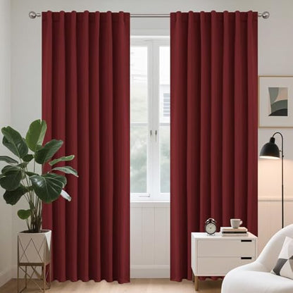 Joydeco Blackout Curtains 108 Inches Long, Thermal Insulated Black Out Curtains 2 Panels Set, Room Darkening Drapes for Living Room Window Rod Pocket Back Tab (W52 x L108 Inch, Burgundy Red) - color: Burgundy Red, size: 52"W x 108"L (Pack of 2)