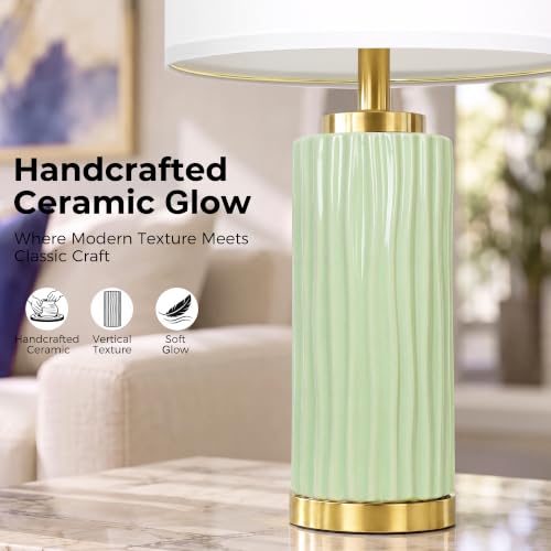 JUNNAI 25" Modern Green Ceramic Table Lamp for Living Room Bedroom EndTable - color: Light Green-25"