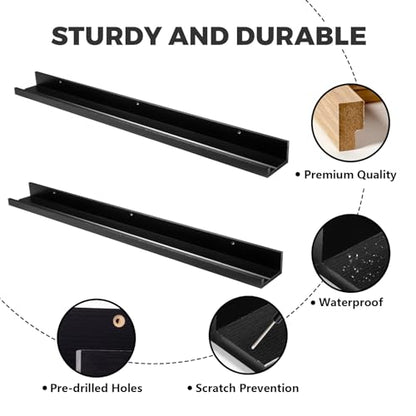 Muzilife 45.3" Large Floating Shelves Wood Wall Shelf with Lip, 2Pcs, Black - color: Black, size: 45.3"