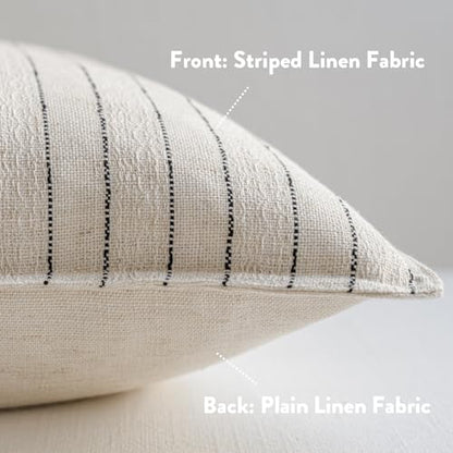 MOROCO Linen Striped Throw Pillow Covers 12x20 Set of 2, Black - color: Black, size: 20" x 12" (Pack of 2)