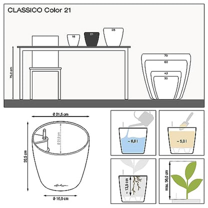 Lechuza Classico Color 21 Slate, Self-Watering Small Round Planter, D8.3 H7.9 in - color: Slate Matte, style: 21