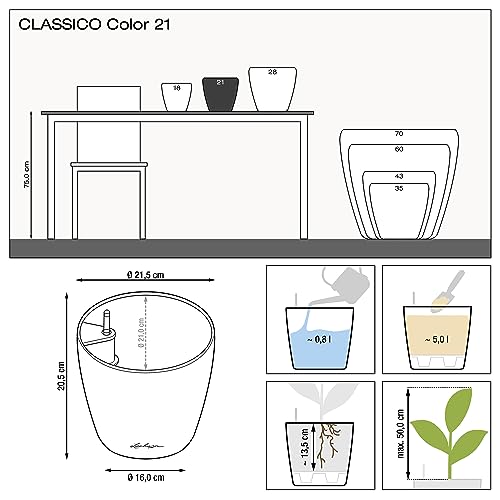 Lechuza Classico Color 21 White, Self-Watering Small Round Planter, D8.3 H7.9 in - color: White Matte, style: 21