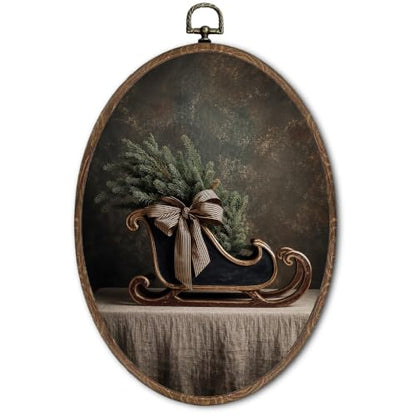 FLAWAFLOMA Moody Santa Sleigh Oval Canvas Wall Art Decor 8.6x11.4 Inch - color: Christmas-26