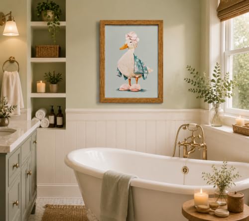 Framed Cute Duck Canvas Wall Art Poster Prints Bathroom 12×16In1P Be Hung - color: bathroom-6, size: 12×16in