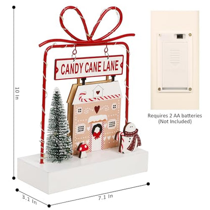 Christmas Tabletop Decoration, Wooden Lighted Decorations, Battery Operated Christmas Indoor Table Decorations (Candy Cane Lane & Giftbox) - style: Candy Cane Lane & Gift Box