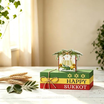 Smile Sukkot Wooden Block Decor, Happy Sukkot Star of David and Sukkah Shelf Tiered Tray Tabletop Signs for Jewish Holiday Decor - style: Sukkot
