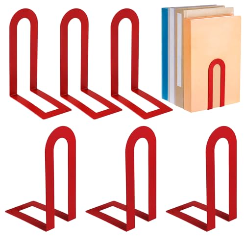 Chunful 6 Pcs Red Metal BookEnds Shelves, 5.5 x 3.75 x 2.25 in - color: Red, size: 5.5*3.75*2.25inch
