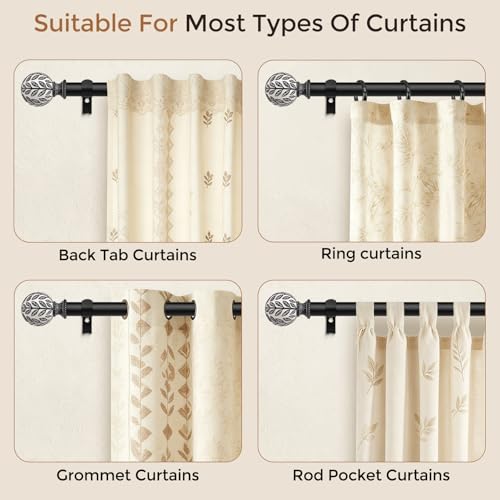 Curtain Rod 36-60 Inch, Boho Black 1 Inch Curtain Rods for Windows - color: Black, size: 36''-60'' (1 Pack)